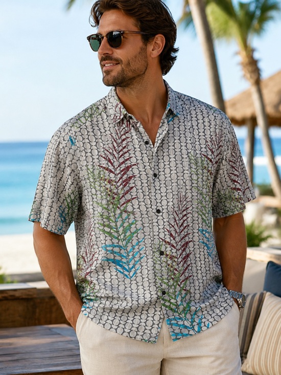 Tommy Bahama Other - Tommy Bahama Gray Short-Sleeve Button-Down with Multicolor Fern Print
